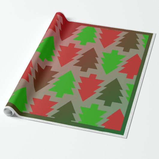 Kleurrijke kerstbomen - cadeaupapier (Uitgerold)