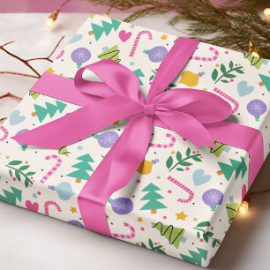 Kleurrijke Kerstbomen Candy Canes Mistletoe Cadeaupapier