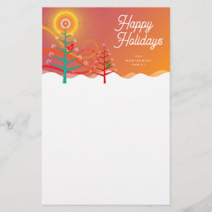 Kleurrijke kerstbomen Chicks Holiday Stationery Briefpapier