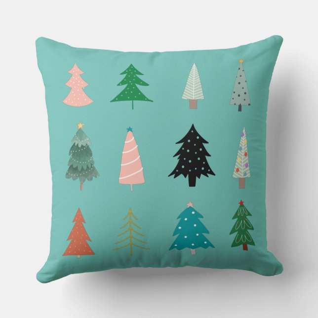 Kleurrijke kerstbomen en groen aan een andere zijd kussen (Achterkant)