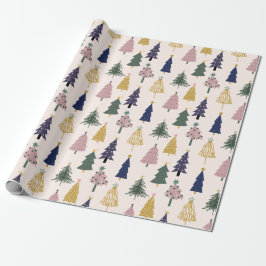 Kleurrijke kerstbomen. feestelijk cadeaupapier