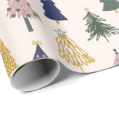 Kleurrijke kerstbomen. feestelijk cadeaupapier (Rol Hoek)