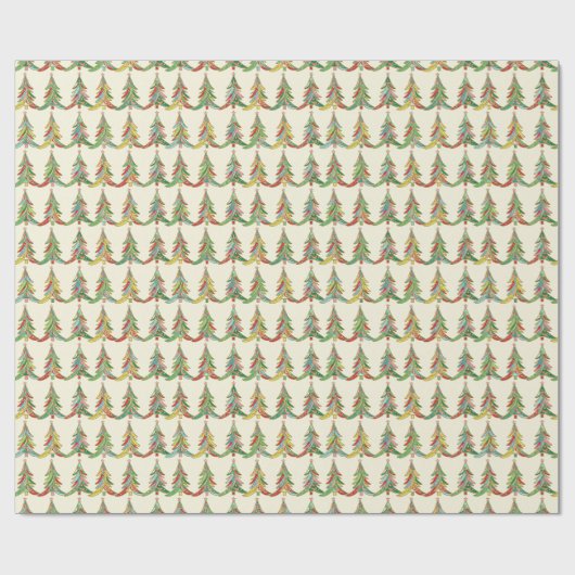Kleurrijke Kerstbomen Feestelijk Cadeaupapier (Vlak)