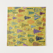 Kleurrijke kerstbomen: feestelijke achtergrond. wandkleed (Voorkant (horizontaal))