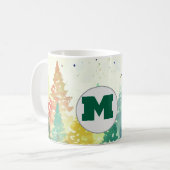 Kleurrijke kerstbomen in boswaterkleur koffiemok (Voorkant links)