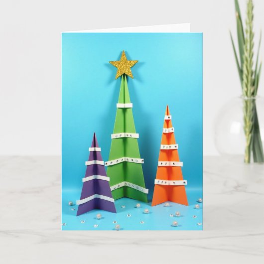 Kleurrijke Kerstbomen Kaart (Voorkant)
