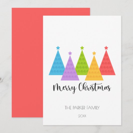 Kleurrijke kerstbomen Kaart voor kerstmis (Voorkant / Achterkant)