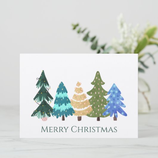 Kleurrijke kerstbomen Kraft Paper Holiday Kaart (Staand voorkant)