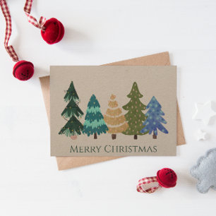 Kleurrijke kerstbomen Kraft Paper Holiday Kaart