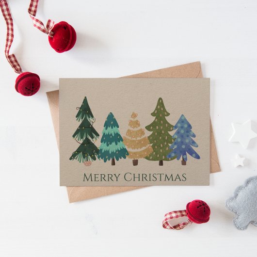 Kleurrijke kerstbomen Kraft Paper Holiday Kaart