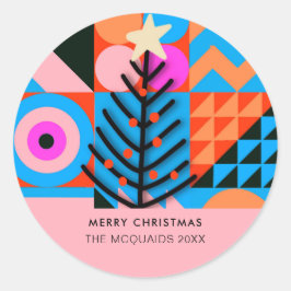 Kleurrijke kerstbomen Moderne geometrische Ronde Sticker