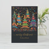 Kleurrijke kerstbomen naam feestdagenkaart (Staand voorkant)