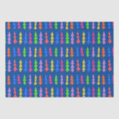 Kleurrijke kerstbomen op blauw tissuepapier (Voorkant)