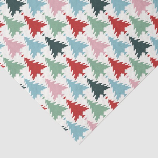 Kleurrijke kerstbomen op wit tissuepapier (Detail)