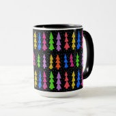 Kleurrijke kerstbomen op zwart mok (Voorkant rechts)