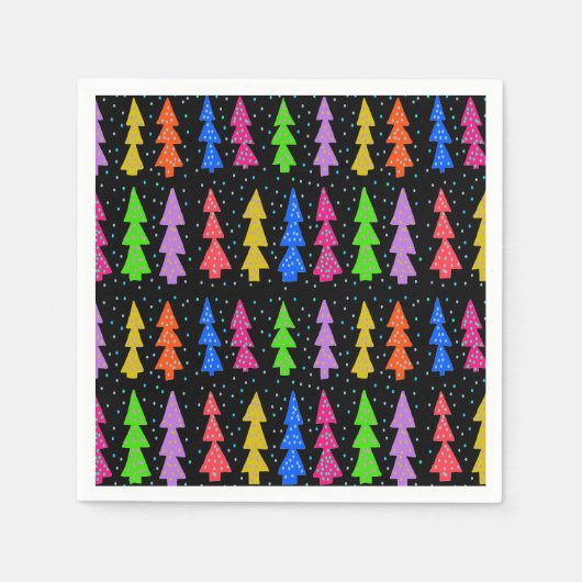 Kleurrijke kerstbomen op zwart servet (Voorkant)