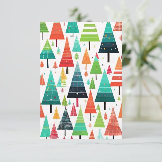 Kleurrijke Kerstbomen Patroon Bedankkaart (Staand voorkant)