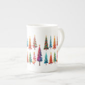 Kleurrijke kerstbomen porselein kop (Voorkant rechts)