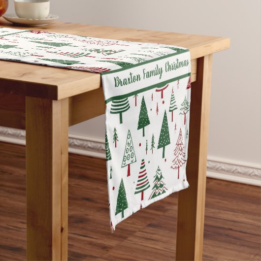 Kleurrijke Kerstbomen Tafel Runner Korte Tafelloper (Voorbeeld)