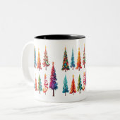Kleurrijke kerstbomen tweekleurige koffiemok (Voorkant links)
