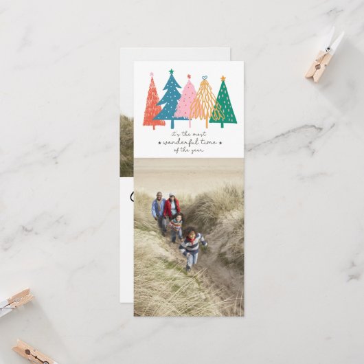 Kleurrijke Kerstbomen Verticaal 2 Fotofamilie Kaart (Voorkant / Achterkant in situ)