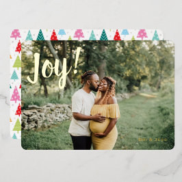 Kleurrijke Kerstbomen Vreugde Eén Foto Folie Feestdagenkaart