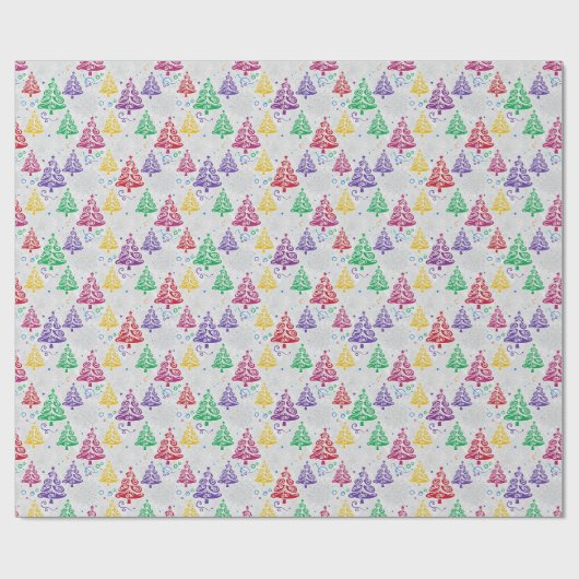 Kleurrijke Kerstbomen Xmas Cadeaupapier (Vlak)