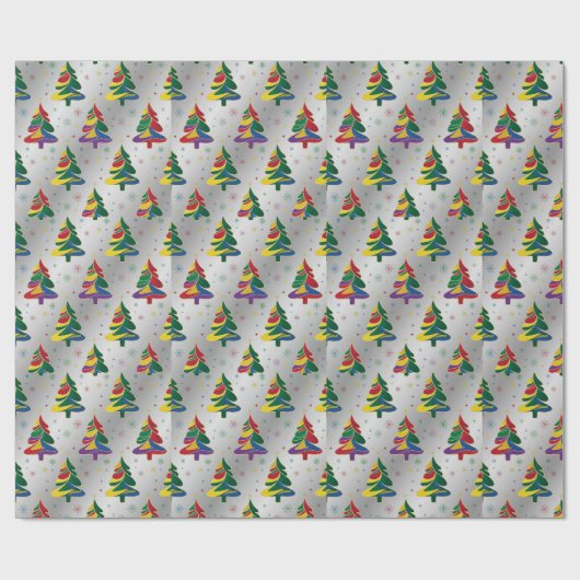 Kleurrijke Kerstbomen Xmas Cadeaupapier (Vlak)