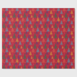 Kleurrijke Kerstbomen Xmas Rood Cadeaupapier