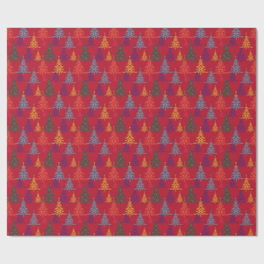 Kleurrijke Kerstbomen Xmas Rood Cadeaupapier (Vlak)