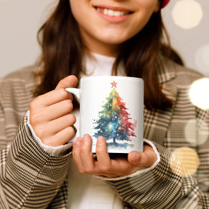 Kleurrijke Kerstboom Aquarel Schilderij Koffiemok