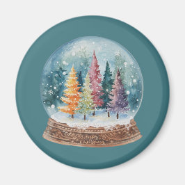 Kleurrijke Kerstboom Bos in Sneeuwbol Magneet