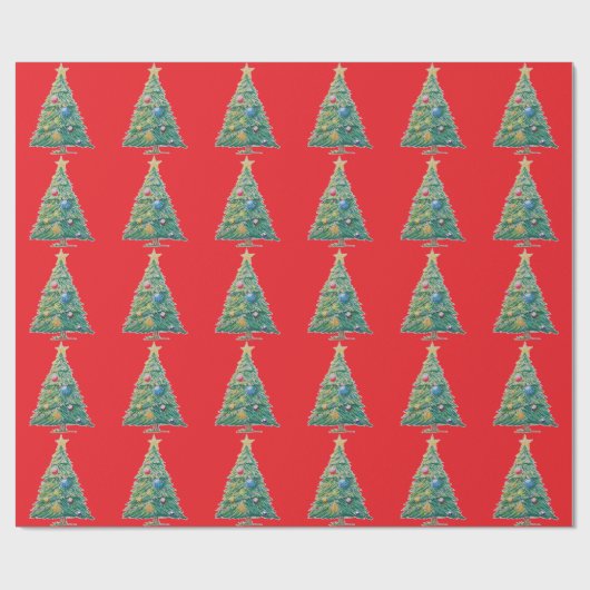 Kleurrijke Kerstboom Cadeaupapier (Vlak)