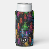 Kleurrijke kerstboom gloeit in donker bos seltzer blikjeskoeler (Seltzer Voorkant)