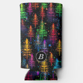 Kleurrijke kerstboom gloeit in donker bos seltzer blikjeskoeler (Achterkant)