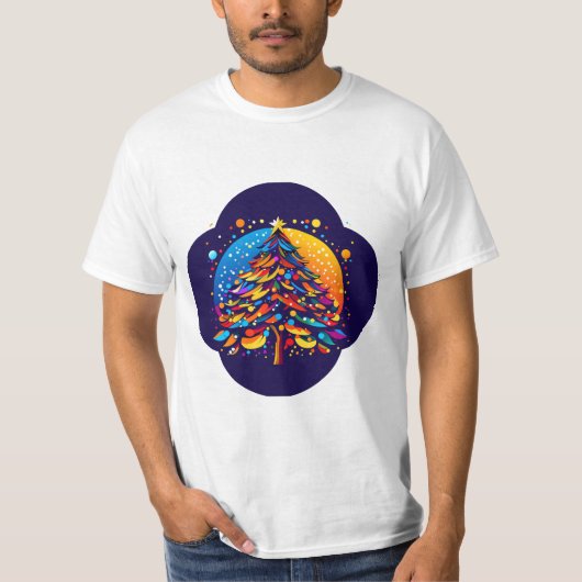 Kleurrijke kerstboom illustratie t-shirt (Voorkant)