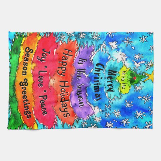 Kleurrijke Kerstboom Keuken Handdoek (Horizontaal)