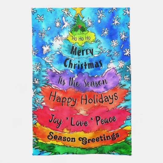 Kleurrijke Kerstboom Keuken Handdoek (Verticaal)