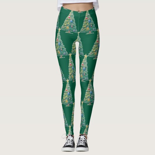 Kleurrijke Kerstboom Leggings (Voorkant)