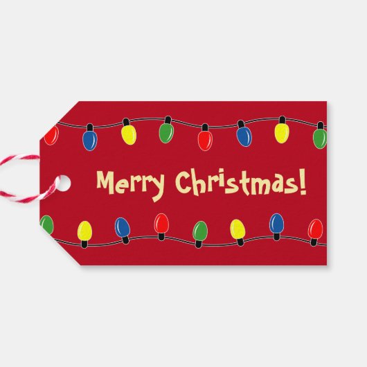 Kleurrijke kerstboom lichten cadeau label labels cadeaulabel (Achterkant Horizontaal)