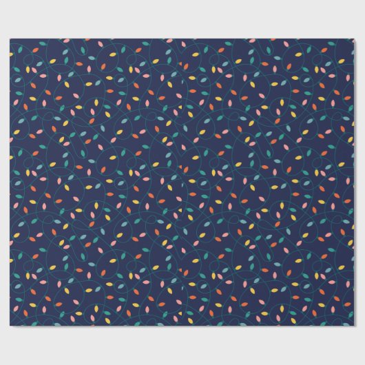 Kleurrijke Kerstboom Lichten Patroon Marine Blauw Cadeaupapier (Vlak)