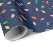 Kleurrijke Kerstboom Lichten Patroon Marine Blauw Cadeaupapier (Rol Hoek)