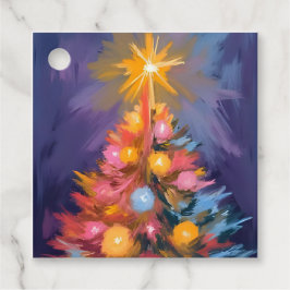 Kleurrijke Kerstboom Lichtjes Waterverf Bedankjes Labels