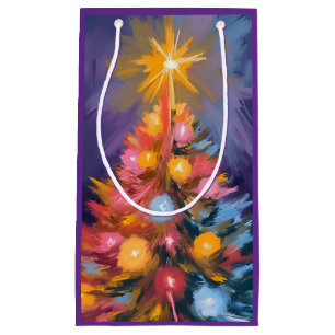 Kleurrijke Kerstboom Lichtjes Waterverf Klein Cadeauzakje