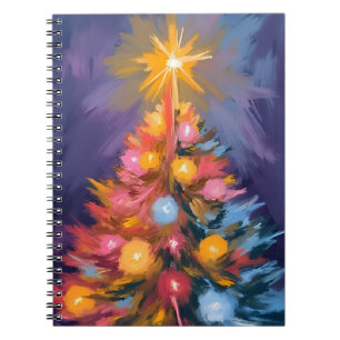 Kleurrijke Kerstboom Lichtjes Waterverf Notitieboek