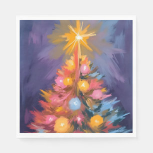 Kleurrijke Kerstboom Lichtjes Waterverf Servet