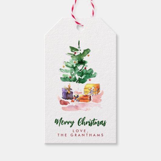 Kleurrijke kerstboom met Waterverf op maat Cadeaulabel (Voorkant)