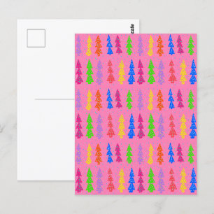 Kleurrijke kerstboom Pop Art Pink Briefkaart