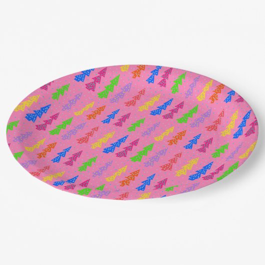 Kleurrijke kerstboom Pop Art Pink Papieren Bordje (Gekanteld)