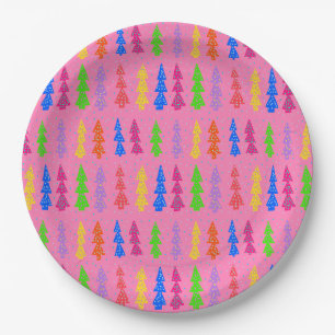 Kleurrijke kerstboom Pop Art Pink Papieren Bordje